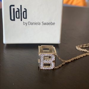 Gold Colored “B” Initial Cube Charm with chain